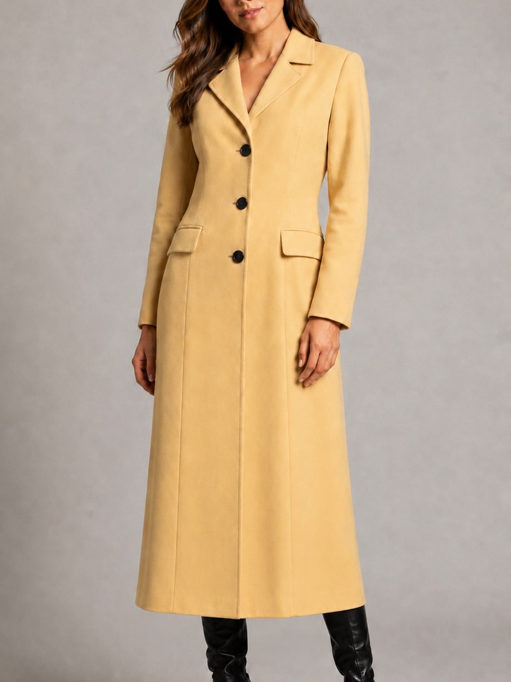 🆕🌾Avec Les Filles Anthropologie Tan Long Fitted Coat Breasted Classic Outerwear
